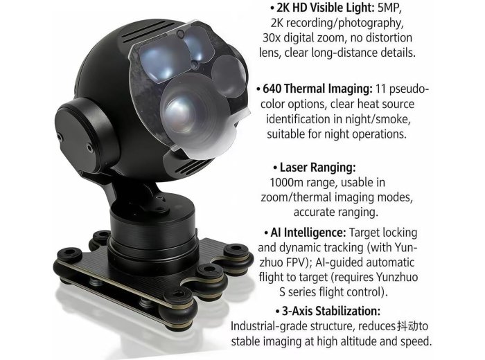 Skydroid C13 UAV Gimbal Camera 2K Visible Light 640 Thermal Imaging 1000m Laser Ranging 3-Axis Stabilized For Industrial Inspection