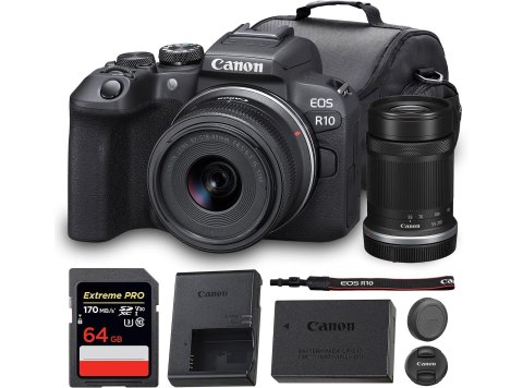 Canon EOS R10 Mirrorless Camera with RF 18-45mm & 55-210mm Dual Lens Bundle