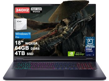 Acer Predator Helios Neo 18 AI Gaming Laptop 18" WQXGA IPS 240Hz Intel 24-core Ultra 9 275HX 64GB DDR5 4TB SSD GeForce RTX 5070 Ti (Up to 992 AI Tops) RGB Backlit Thunderbolt Win11 Pro ICP Accessory